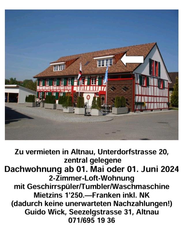 2 Zimmer Wohnung in 8595 Altnau zu vermieten